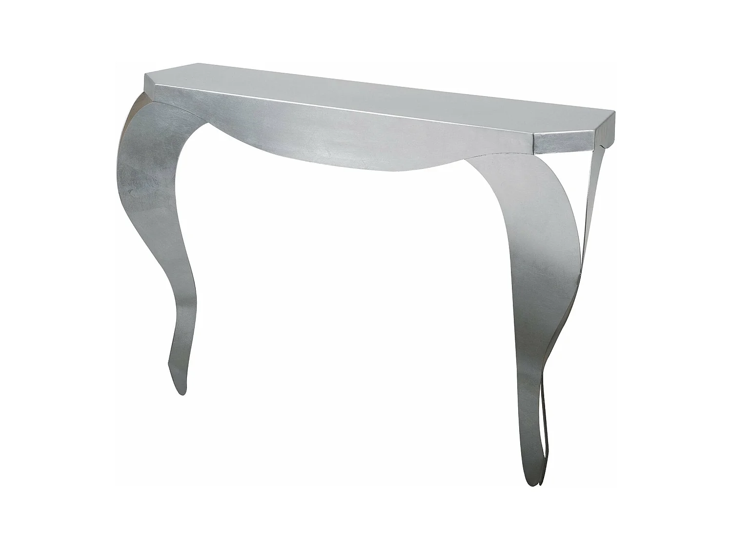 Console Chippendale 90x33x77 cm en fer argenté, design classique perforé pour meuble entrée moderne, Made in Italy
