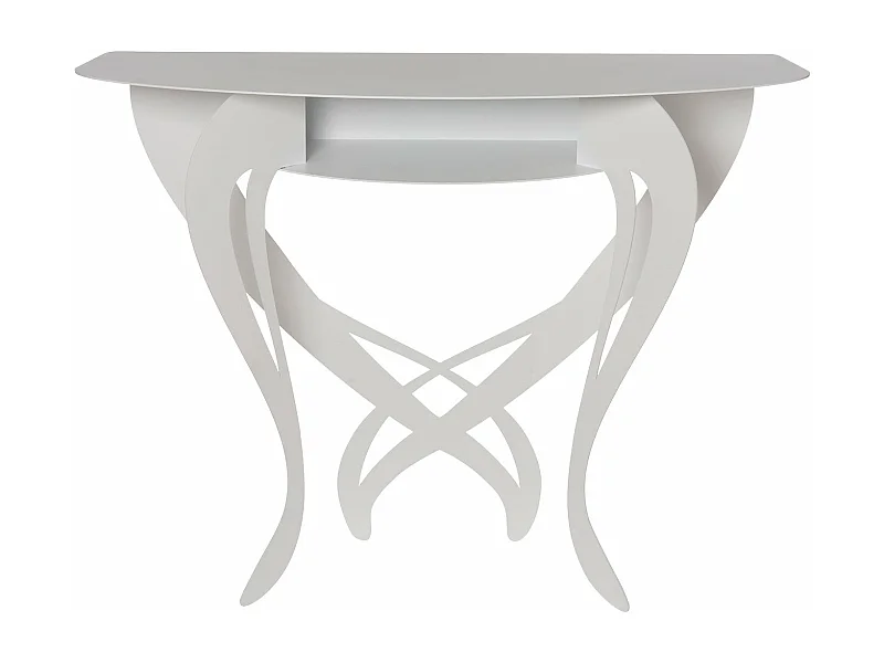 Consolle Frida 110x35x85 cm in ferro verniciato Bianco Design floreale traforato elegante Arredo salvaspazio per ingresso o soggiorno Made in Italy