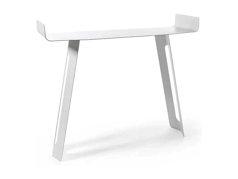 Console Tibet 110x35x85 cm en fer peint noir Design minimal courbé perforé Mobilier d'entrée moderne Fabriqué en Italie Blanc
