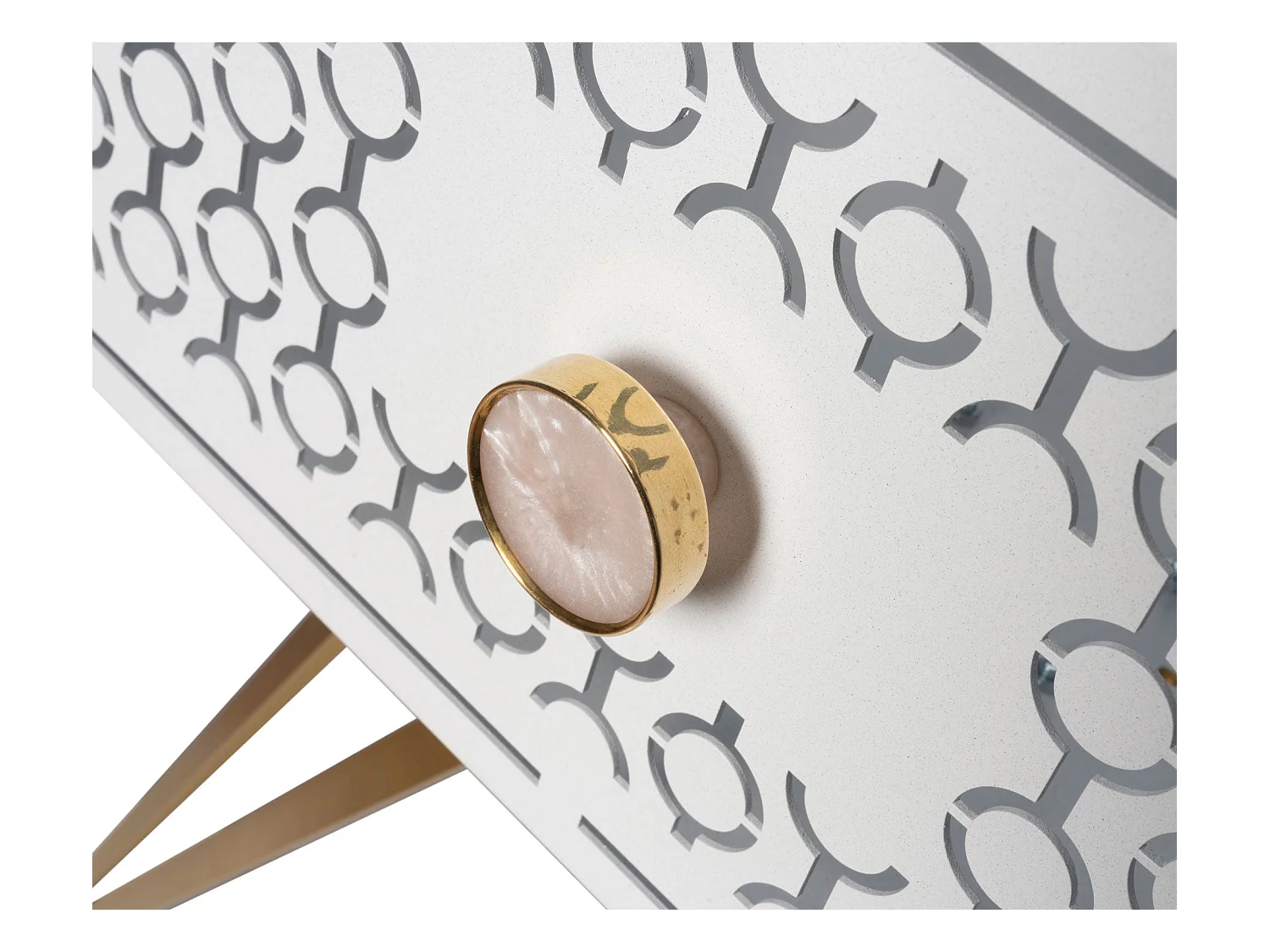 Console Mayfair 100x35x80 cm en fer, style glamour Regency, pieds dorés, tiroirs marbre blanc, sans compartiments, Made in Italy