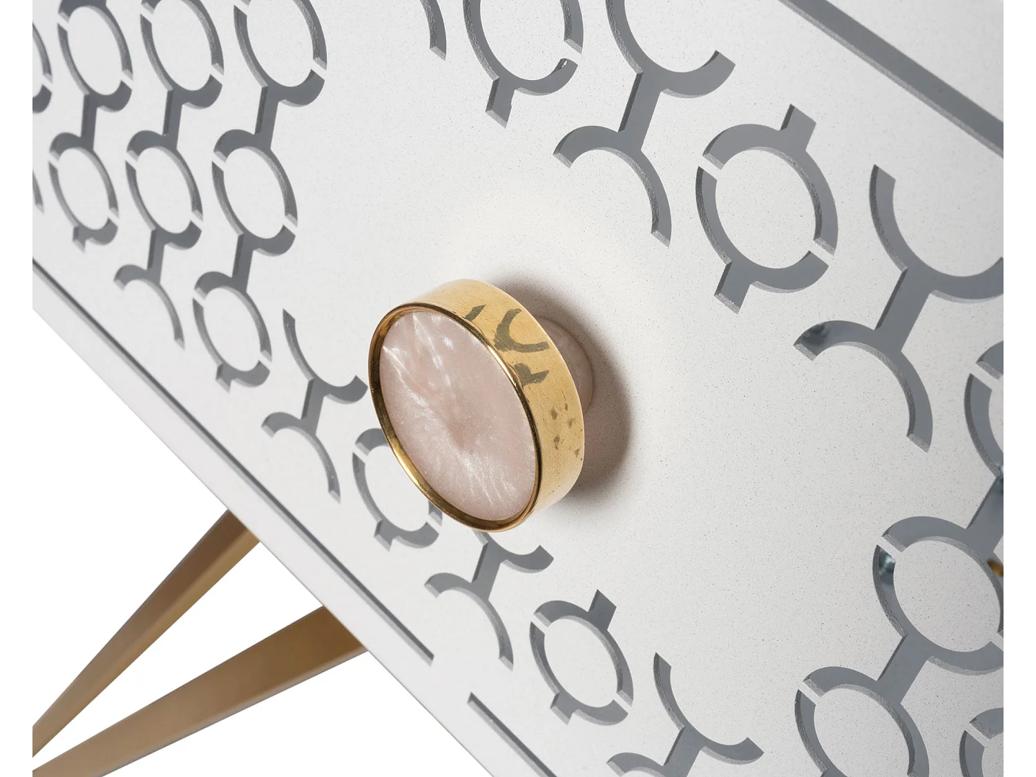 Console Mayfair 100x35x80 cm en fer, style glamour Regency, pieds dorés, tiroirs marbre blanc, sans compartiments, Made in Italy