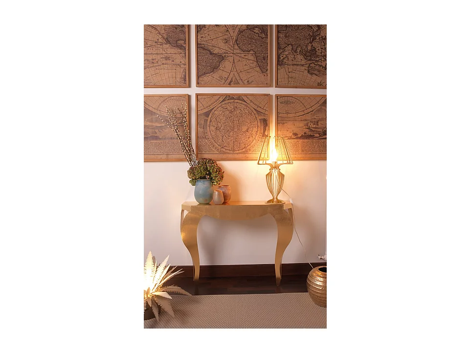 Chippendale – Konsole 100x30x80 cm, Eisen gold, perforiert – Made in Italy