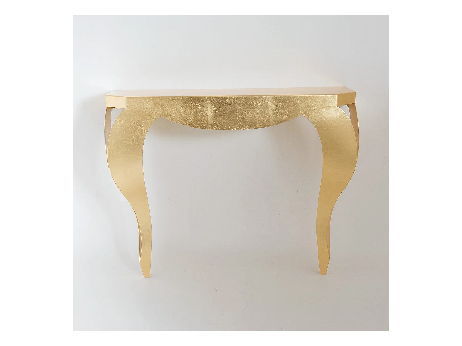 Console Chippendale 100x30x80 cm en fer doré, design classique perforé pour entrée moderne, Made in Italy