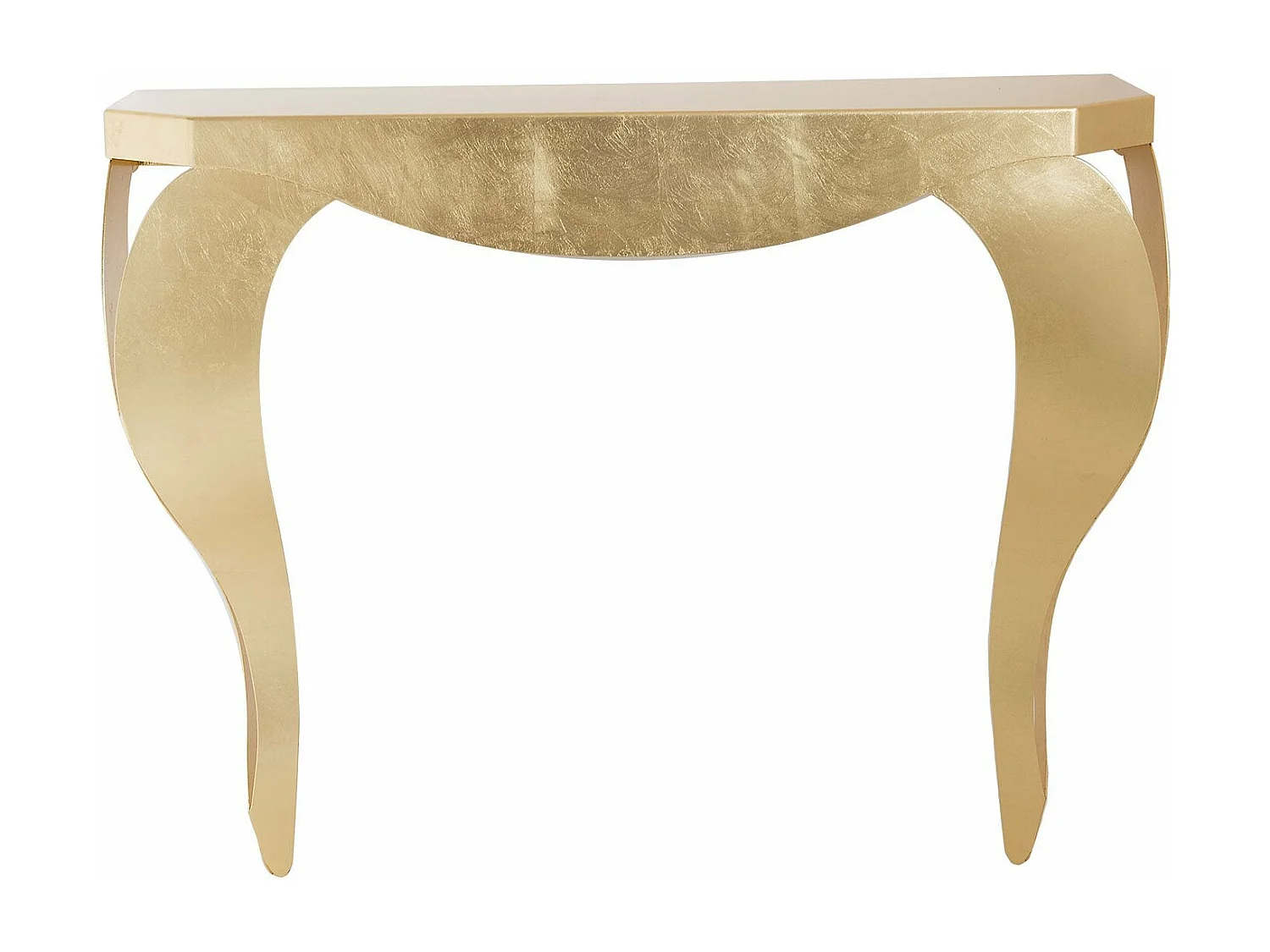 Console Chippendale 100x30x80 cm en fer doré, design classique perforé pour entrée moderne, Made in Italy