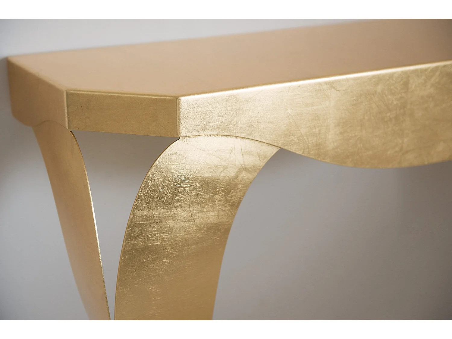 Console Chippendale 100x30x80 cm en fer doré, design classique perforé pour entrée moderne, Made in Italy