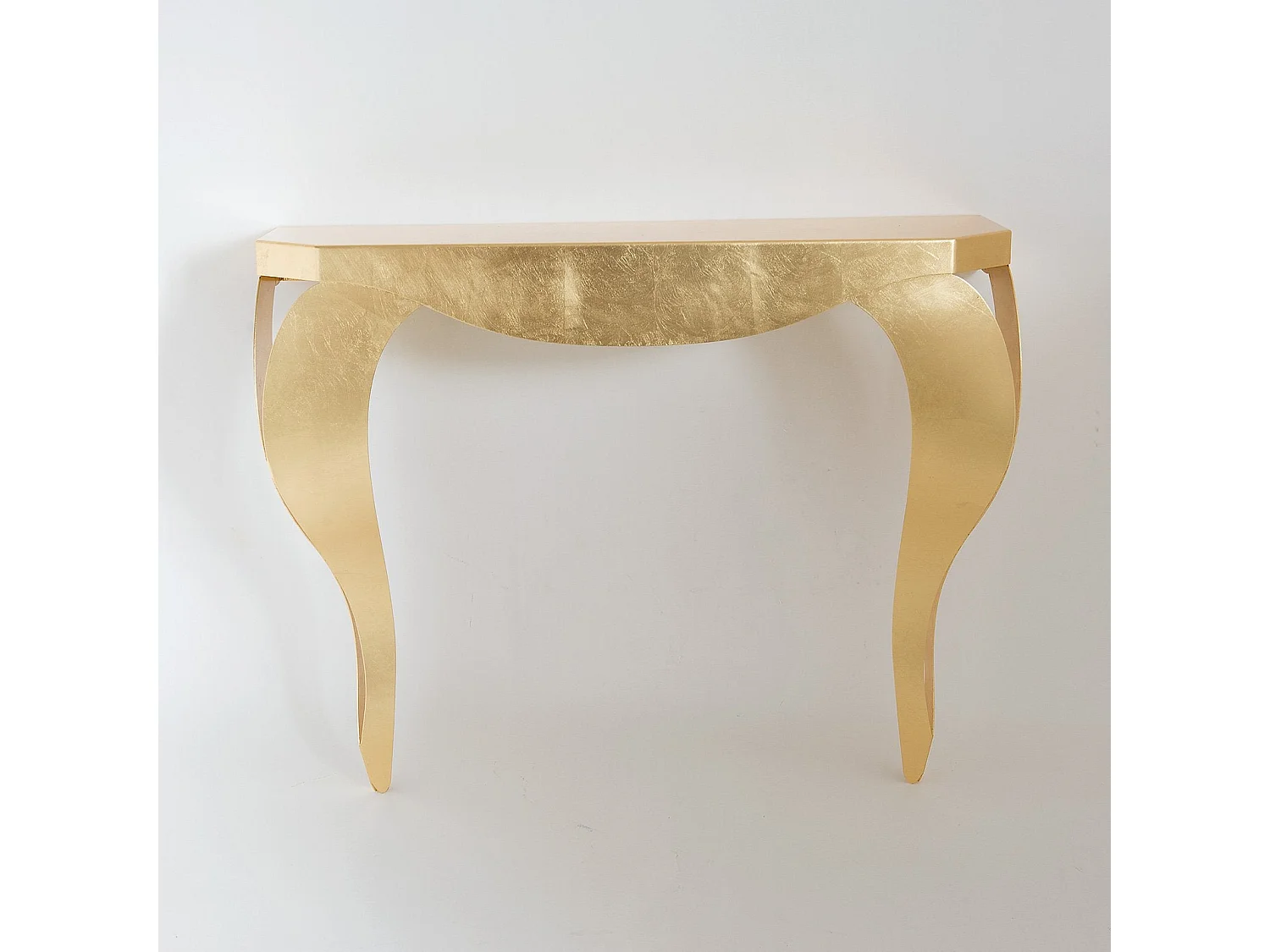 Console Chippendale 100x30x80 cm en fer doré, design classique perforé pour entrée moderne, Made in Italy
