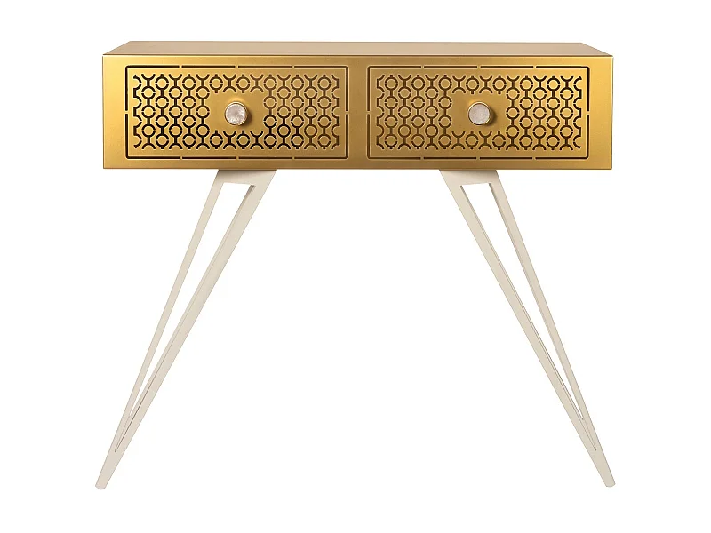 Consolle Mayfair 100x35x80 cm in ferro Design glamour Hollywood Regency Gambe bianche cassetti oro Made in Italy Senza scomparti