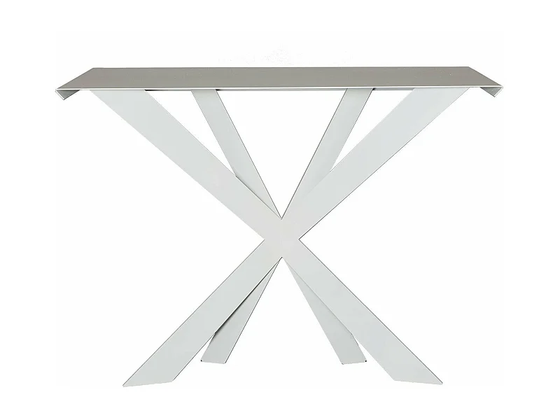 Console Exsodus Zeus 110x35x85 cm em ferro pintado de branco Design geométrico perfurado moderno Móveis de entrada ou sala Fabricado na Itália