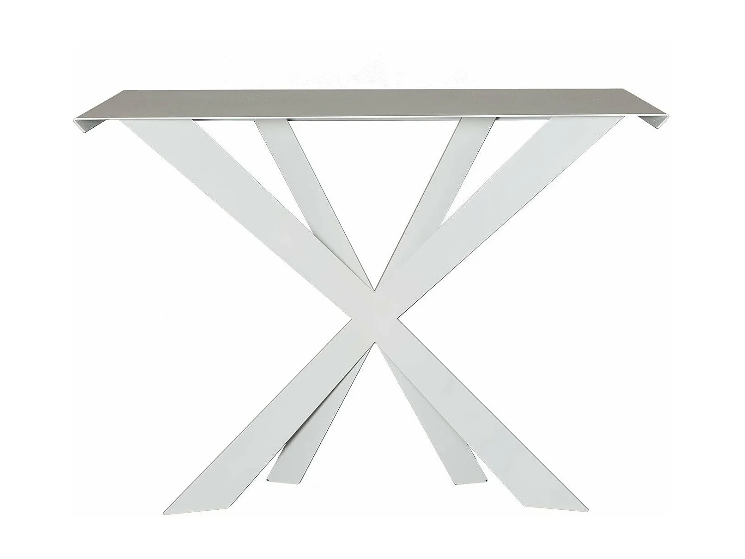 Console Exsodus Zeus 110x35x85 cm en fer peint blanc géométrique perforé moderne Meuble d'entrée ou de salon Fabriqué en Italie