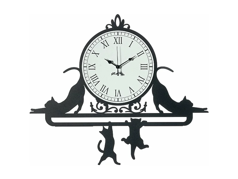 Cattitude Reloj de pared de hierro de 62x52 cm con gatos decorativos Esfera blanca con números romanos Diseño elegante original Fabricado en Italia