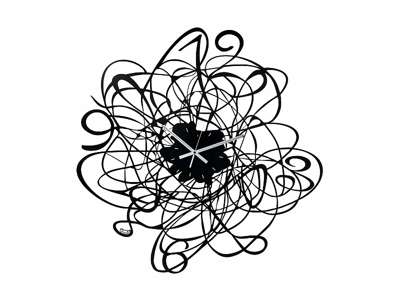 Horloge murale Big Doodle Ø90 cm en fer noir, chiffres tissés, design décoratif moderne, aiguilles blanches, Made in Italy