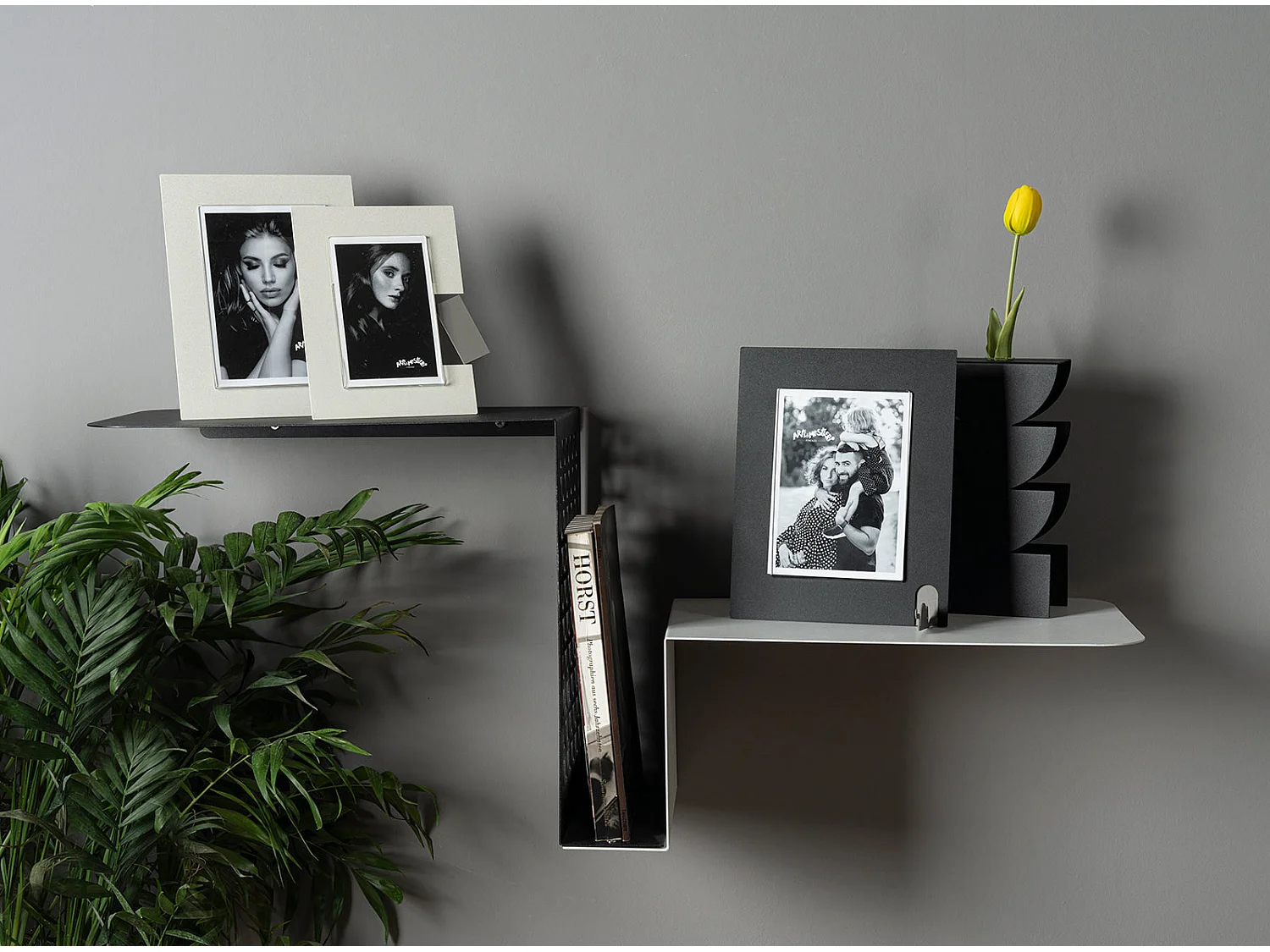 Scalea - Regal 100x30x40 cm, Eisen schwarz/weiß, 2 Ebenen - Made in Italy