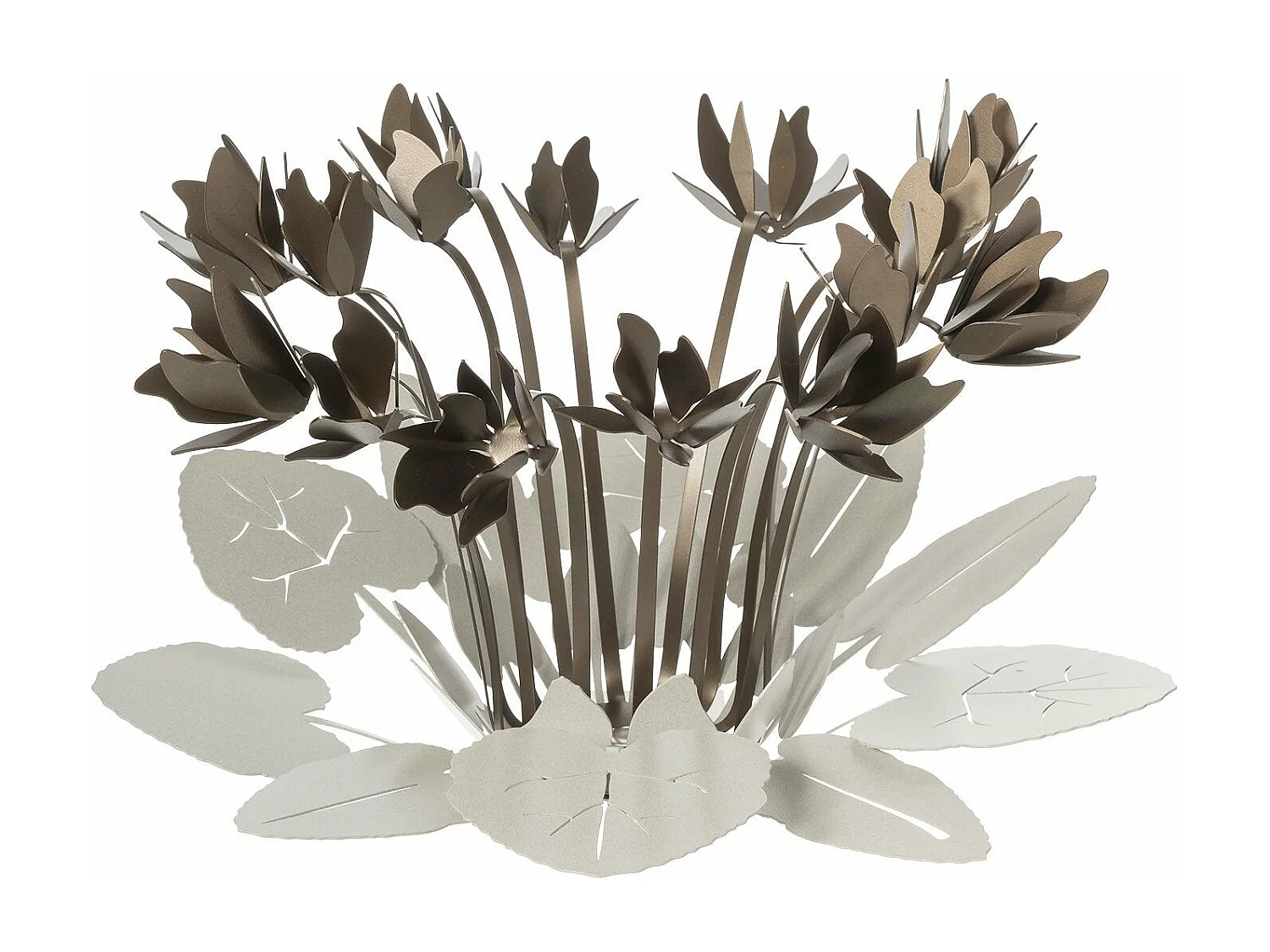 Centrotavola decorativo Ciclamino Ø38 cm in ferro color avorio e bronzo Design floreale moderno per tavolo o soggiorno Made in Italy