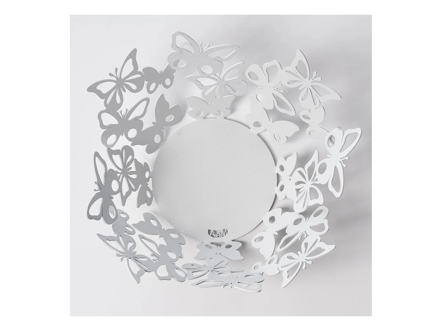 Petit centre de table Farfalloso Ø31 cm en fer perforé en marbre blanc avec papillons décoration de table élégante Made in Italy