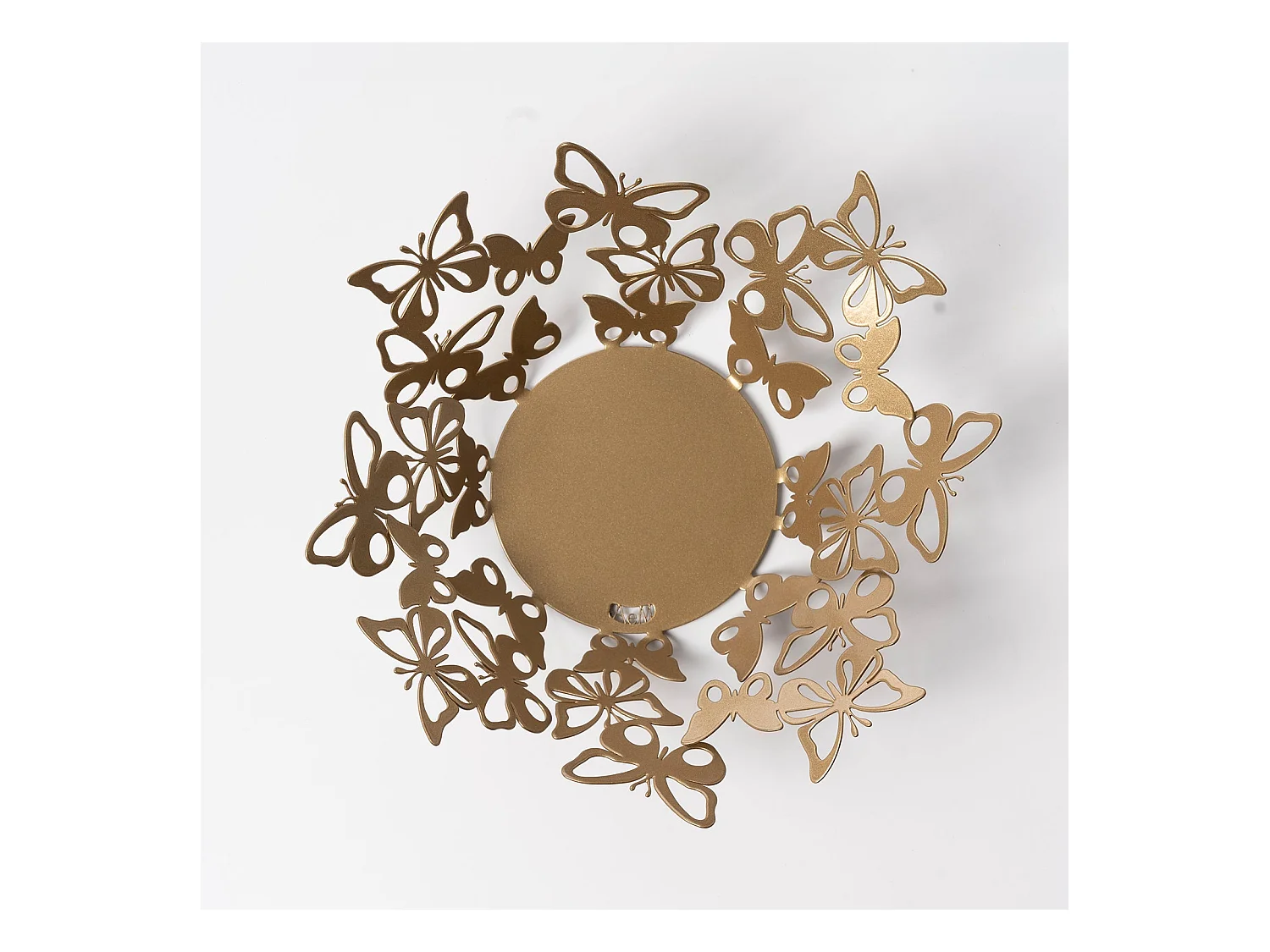 Petit centre de table Farfalloso Ø31 cm en fer perforé laqué doré avec papillons décoration de table élégante Made in Italy