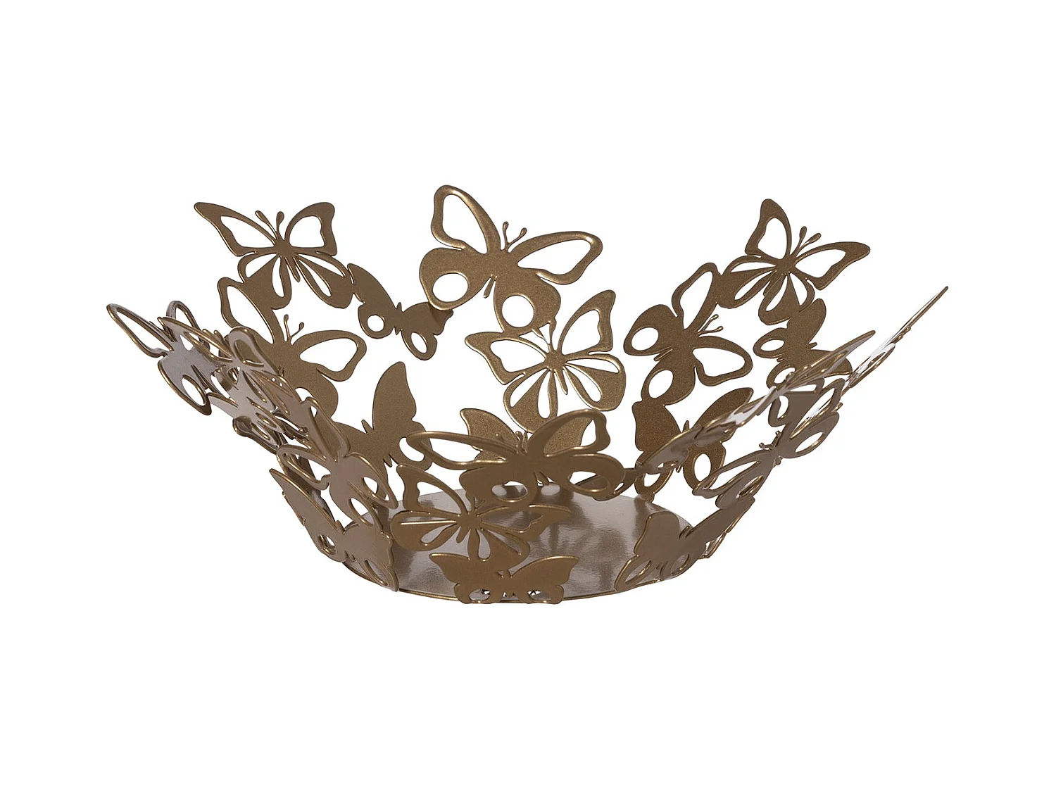 Centro de mesa pequeno Farfalloso Ø31 cm em ferro perfurado lacado dourado Design moderno com borboletas elegante decoração de mesa Fabricado na