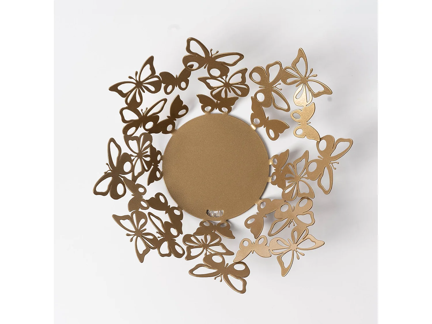 Petit centre de table Farfalloso Ø31 cm en fer perforé laqué doré avec papillons décoration de table élégante Made in Italy