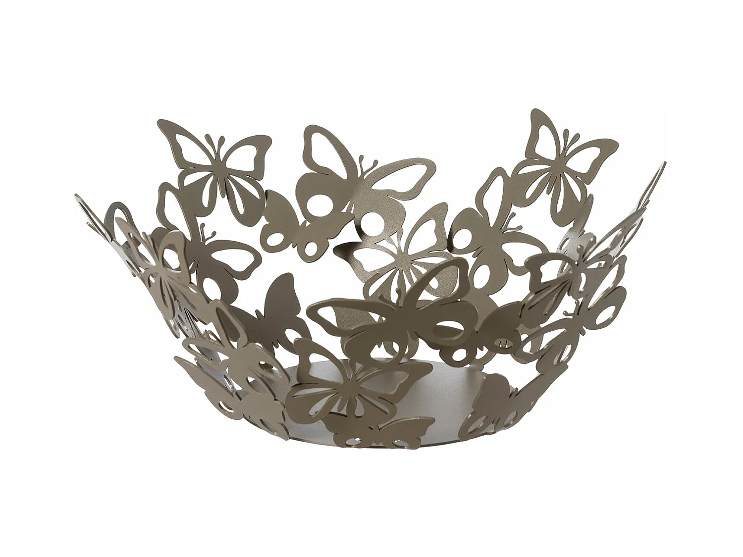 Peça central pequena Farfalloso Ø31 cm em ferro bege perfurado Design moderno com borboletas elegante decoração de mesa Made in Italy