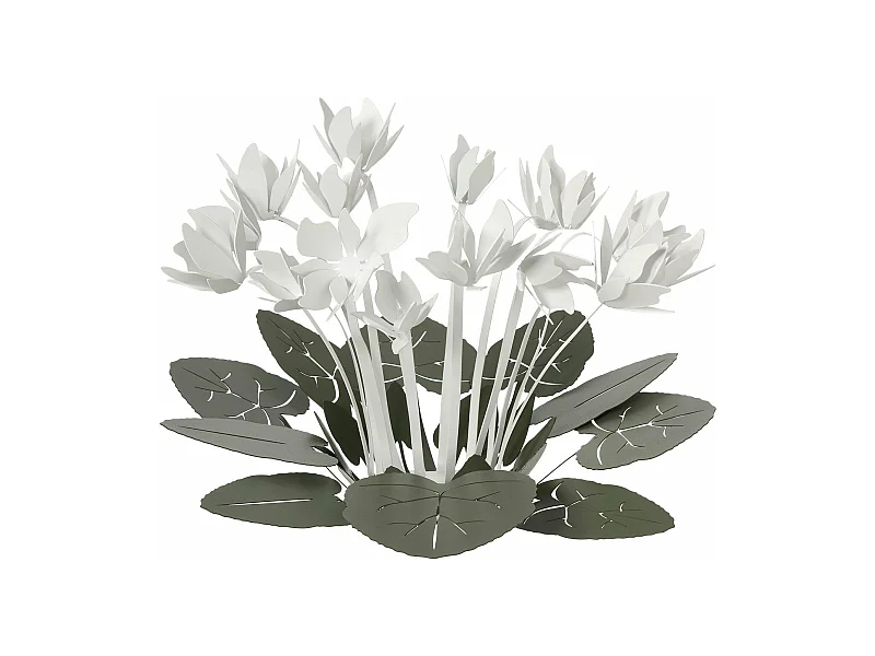 Centrotavola decorativo Ciclamino Ø38 cm in ferro color Verde Salvia e Bianco Design floreale moderno per tavolo o soggiorno Made in Italy