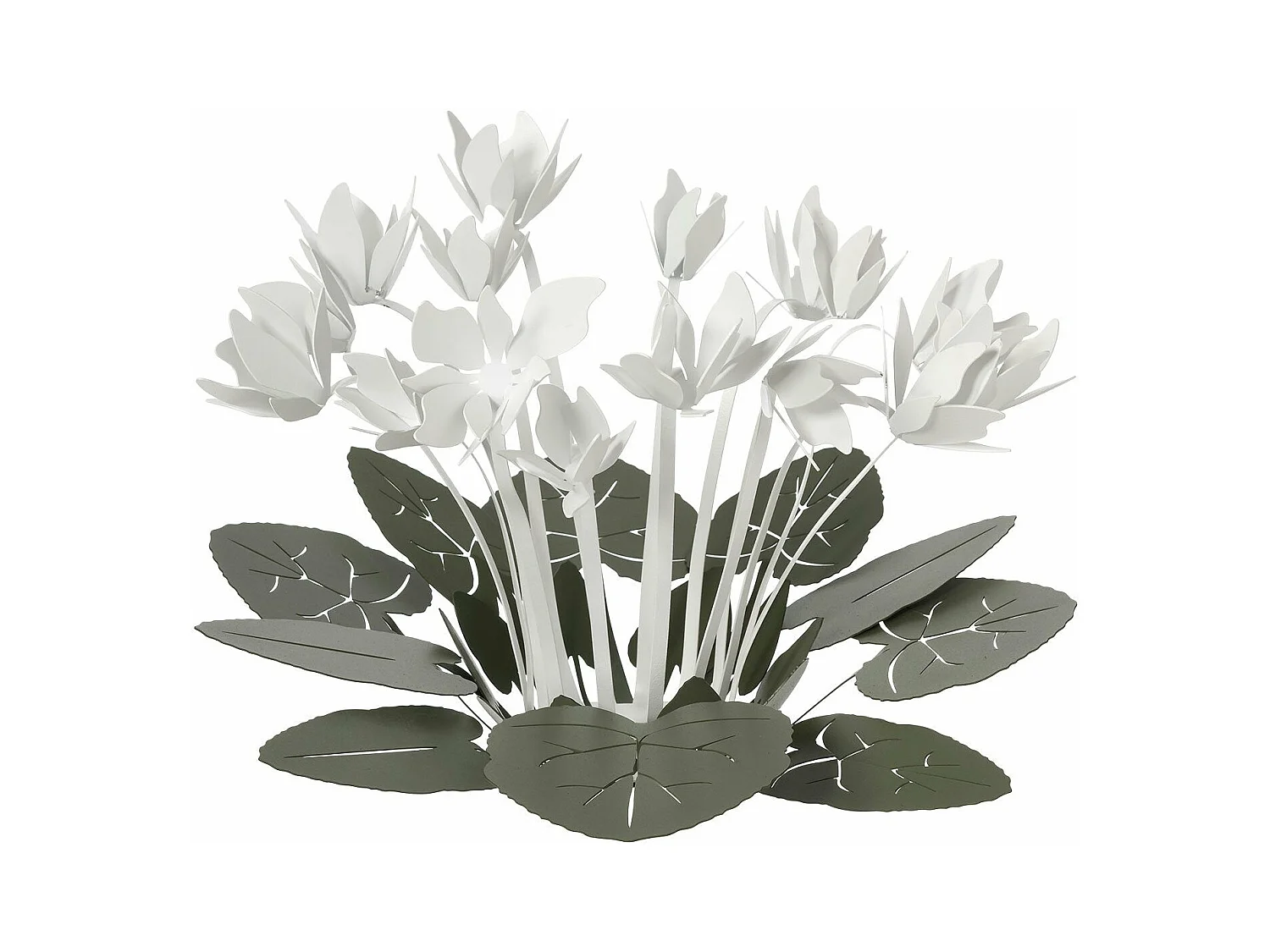 Peça central decorativa Ciclamino Ø38 cm em ferro, Verde Sálvia e Branco, Design floral moderno para mesa ou sala Fabricado na Itália