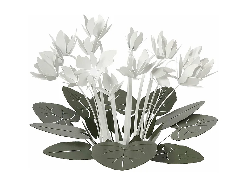 Centre de table décoratif Ciclamino Ø38 cm en fer, Vert Sauge et Blanc, Design floral pour table ou salon Fabriqué en Italie