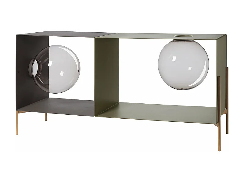 Globe – Lowboard 123x40x60 cm, Eisen, 2 Kugeln, Schlamm, Gold – Made in Italy