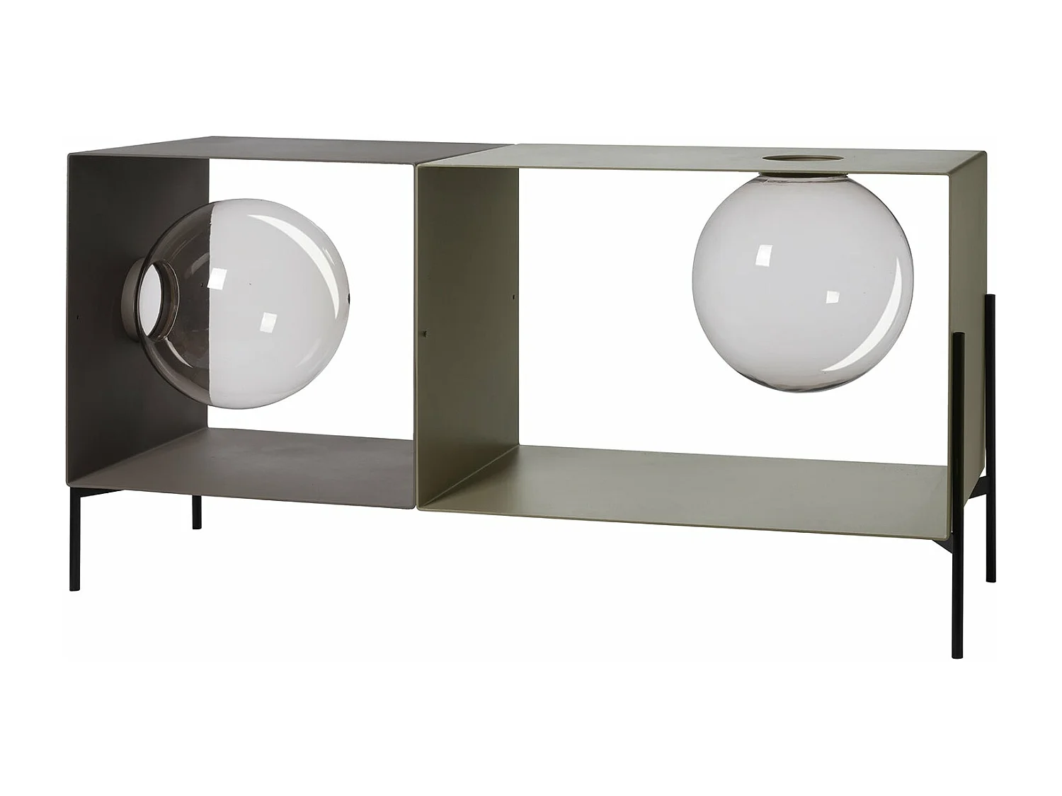 Globe - Lowboard 123x40x60 cm, Eisen, 2 Kugeln, Schlamm, Schwarz - Made in Italy