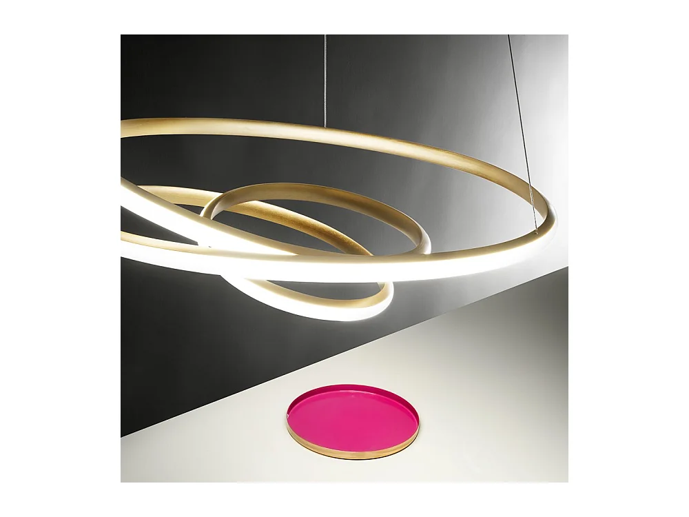 Diva - Suspension LED dimmable 47W - en aluminium doré brossé, lumière chaude 3000K, anneaux entrelacés d.65cm