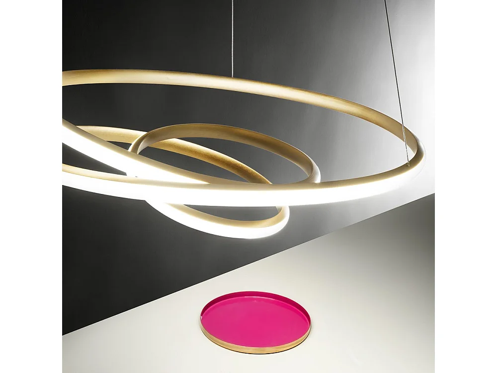Diva - Lámpara colgante LED regulable 47W - Diseño moderno en aluminio oro cepillado, luz cálida 3000K, anillos entrelazados d.65cm