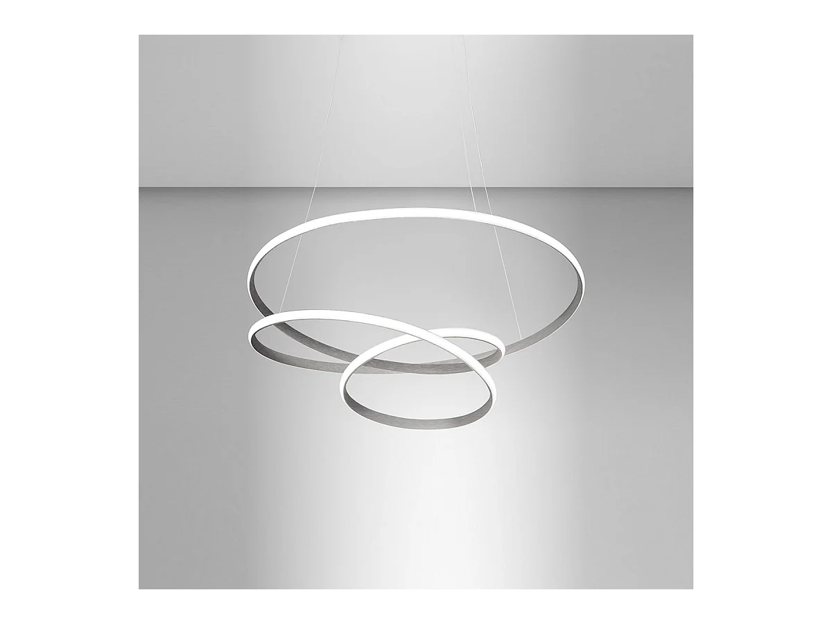Diva - Suspension LED dimmable 39W - en aluminium titane, lumière chaude 3000K, anneaux entrelacés d.50cm