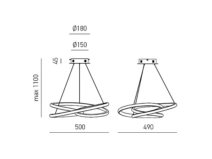 Diva - Suspension LED dimmable 39W - en aluminium titane, lumière chaude 3000K, anneaux entrelacés d.50cm