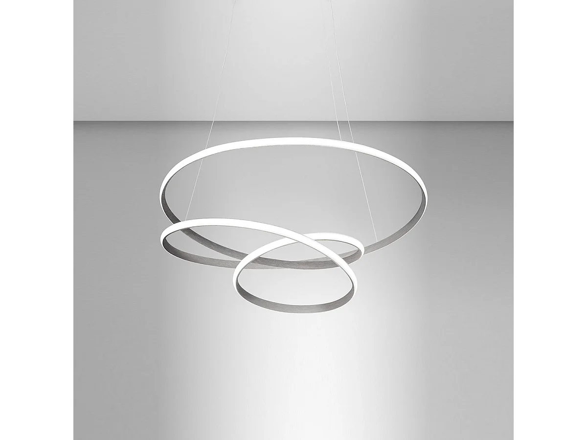 Diva - 39W dimmable LED pendant lamp - Modern design in titanium aluminum, 3000K warm light, 50cm diameter intertwined rings