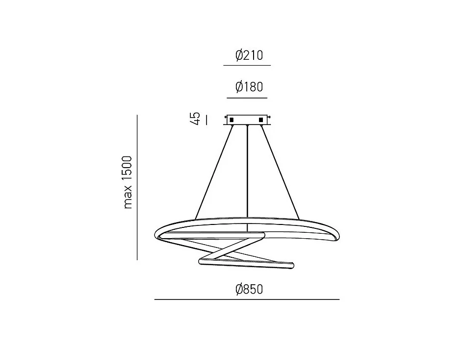 Diva - Suspension LED dimmable 80W - en aluminium doré brossé, lumière chaude 3000K, anneaux entrelacés d.85cm