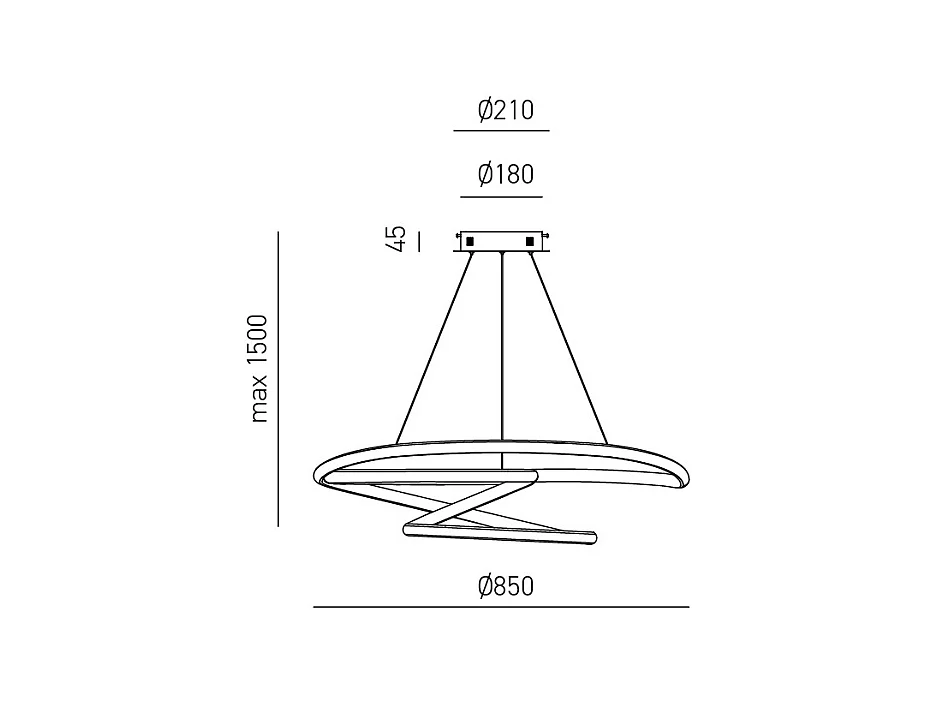 Diva - 80W dimmbare LED-Pendelleuchte - Modernes Design aus gebürstetem Goldaluminium, 3000K warmes Licht, ineinander verschlungene Ringe D.85cm