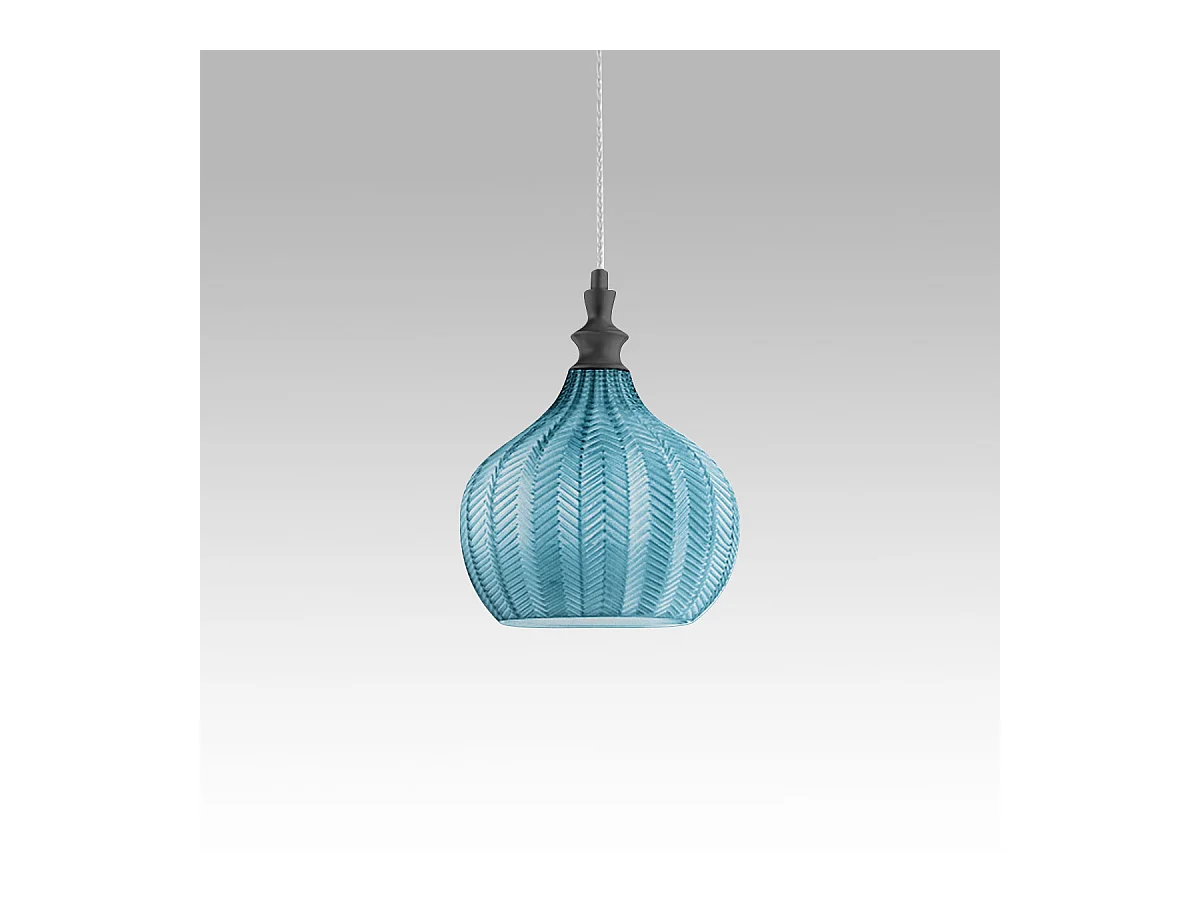 Cleofe - Suspension en verre cobalt transparent et noir - Douille 1XE27, style vintage, 1XE27 max 1X60W, d.23cm, ampoules exclues