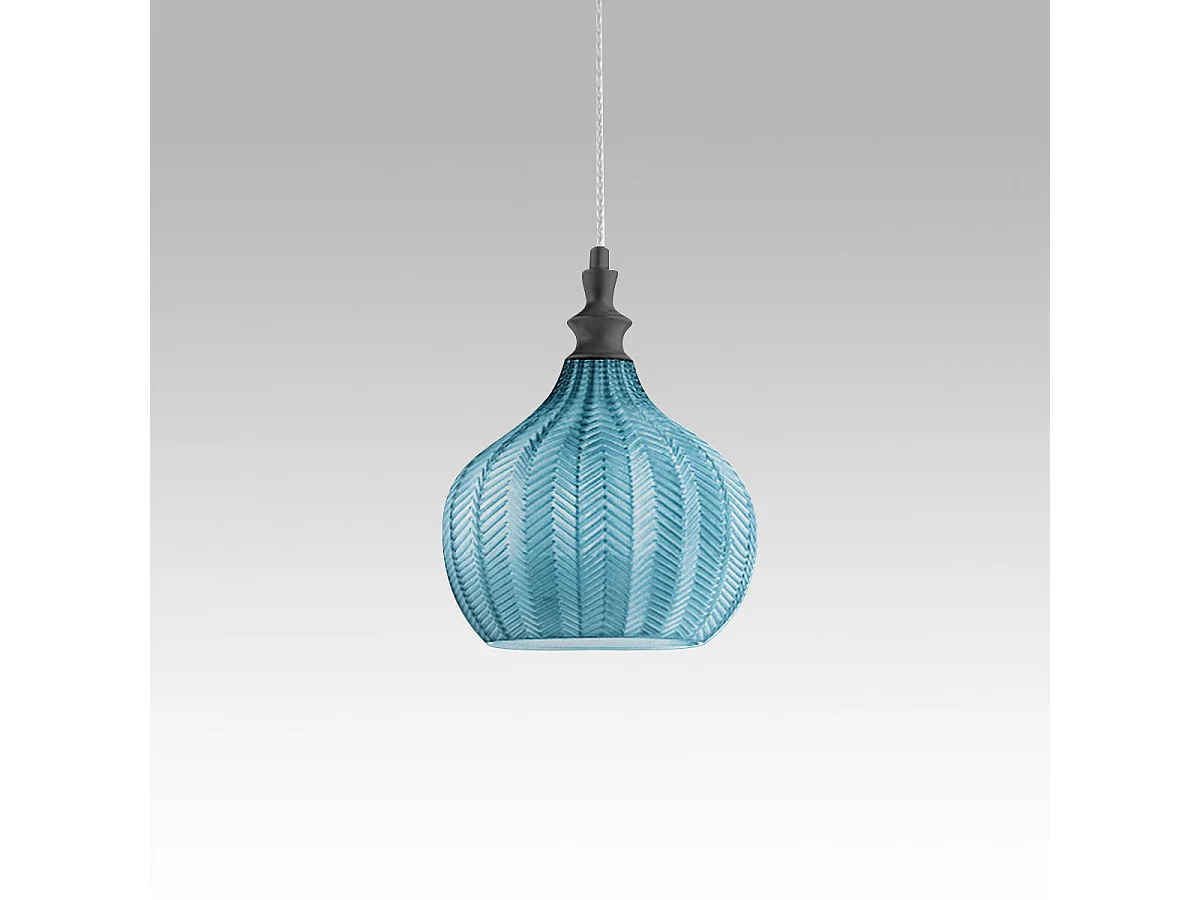 Cleofe - Suspension en verre cobalt transparent et noir - Douille 1XE27, style vintage, 1XE27 max 1X60W, d.23cm, ampoules exclues