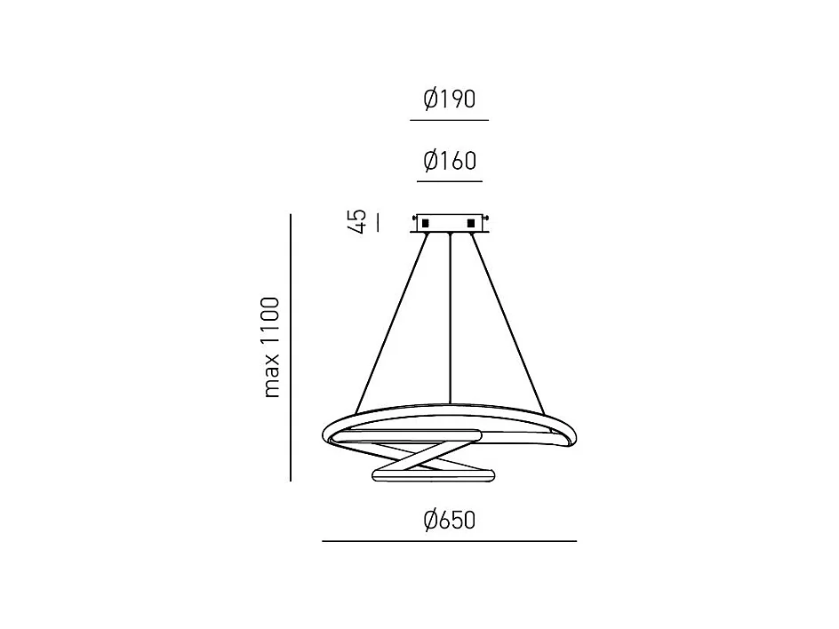 Diva - Suspension LED dimmable 47W - en aluminium titane, lumière chaude 3000K, anneaux entrelacés d.65cm