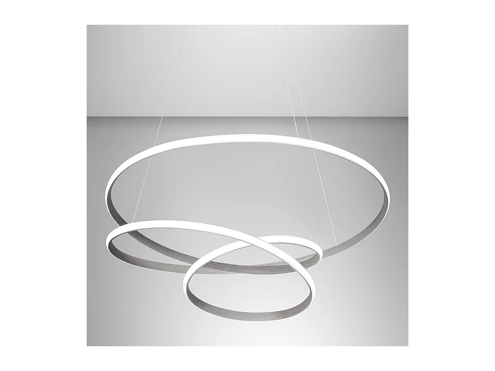 Diva - Suspension LED dimmable 47W - en aluminium titane, lumière chaude 3000K, anneaux entrelacés d.65cm