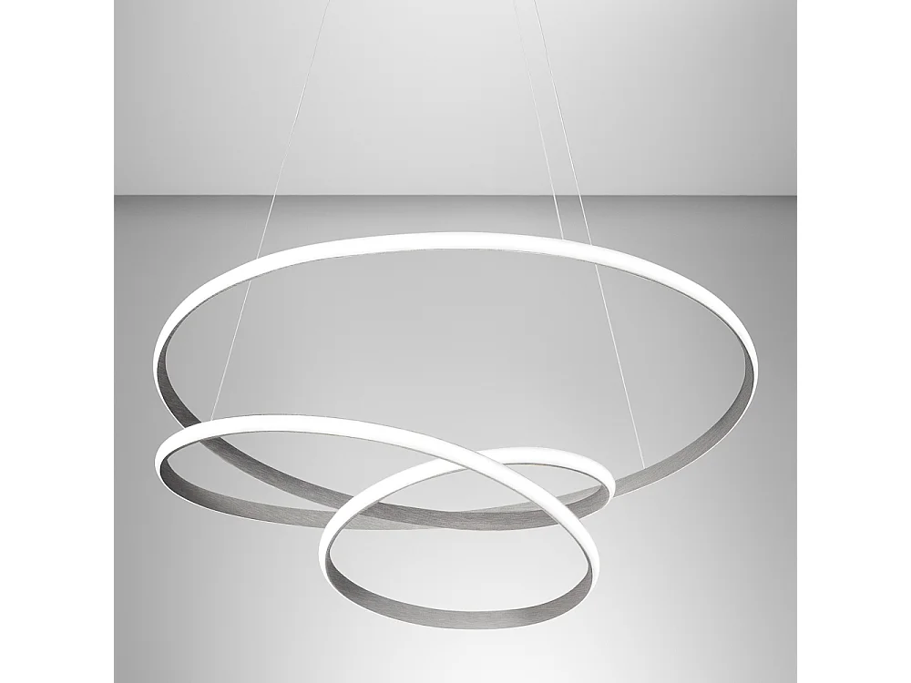 Diva - Suspension LED dimmable 47W - en aluminium titane, lumière chaude 3000K, anneaux entrelacés d.65cm