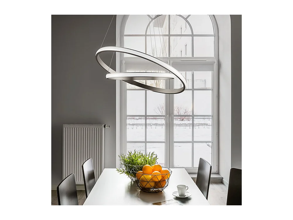 Lustre LED dimmable Iole S2 40W - Suspension moderne double anneau en titane, lumière chaude 3000K, 2000lm, design élégant