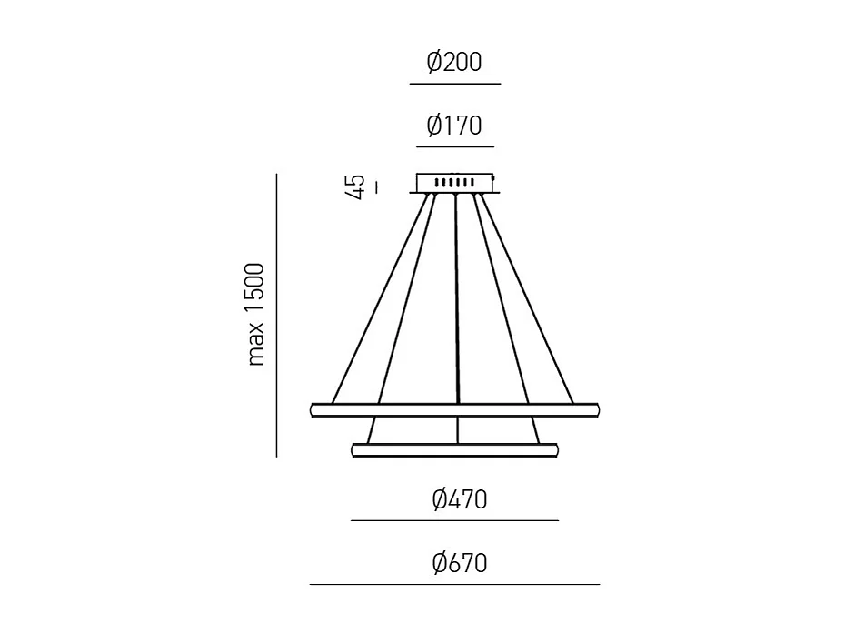 Lustre LED dimmable Iole S2 40W - Suspension moderne double anneau en titane, lumière chaude 3000K, 2000lm, design élégant