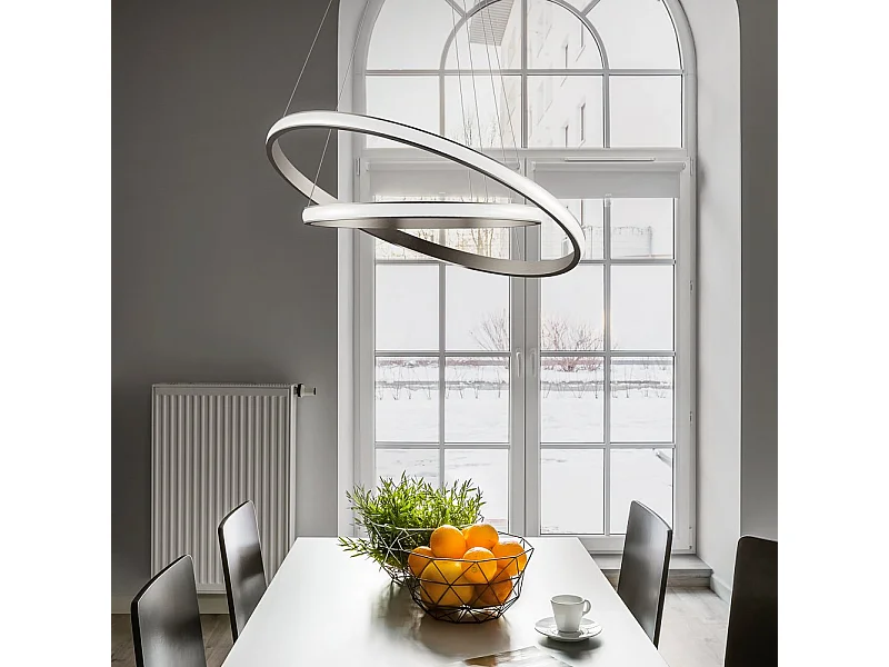 Lámpara de araña LED regulable Iole S2 40W - Suspensión moderna de titanio de doble anillo, luz cálida 3000K, 2000lm, diseño elegante