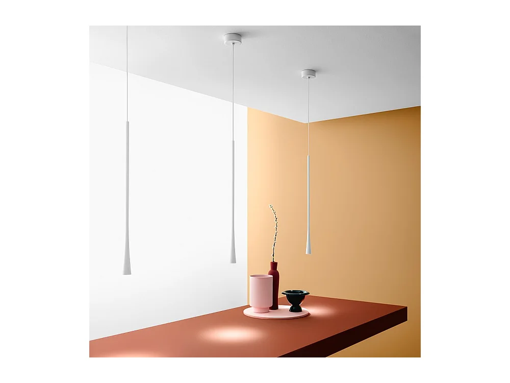 Dafne - Suspension LED blanche 7W 3000K IP20 - Plafonnier LED design minimaliste en aluminium - Alimentation incluse - Max L.165cm