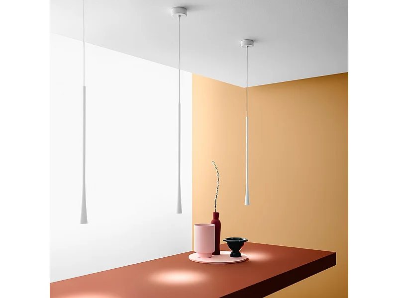 Dafne - Suspension LED blanche 7W 3000K IP20 - Plafonnier LED design minimaliste en aluminium - Alimentation incluse - Max L.165cm