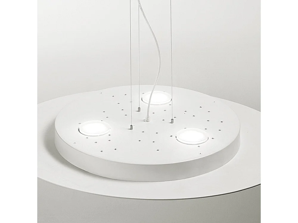 Runde LED-Pendelleuchte Luna aus weißem Metall, 72,5 x 60 cm, 10 Leuchten GX53, max. 10 x 8 W, doppelte Emission, IP20, ohne Leuchtmittel