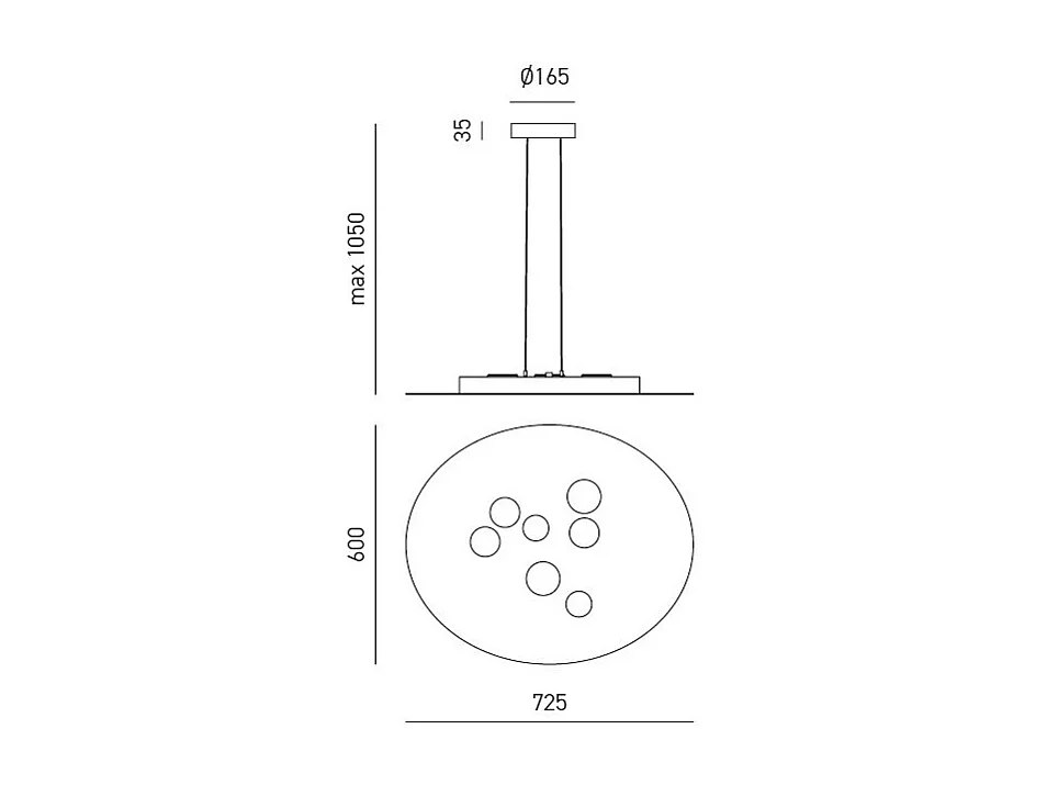 Runde LED-Pendelleuchte Luna aus weißem Metall, 72,5 x 60 cm, 10 Leuchten GX53, max. 10 x 8 W, doppelte Emission, IP20, ohne Leuchtmittel