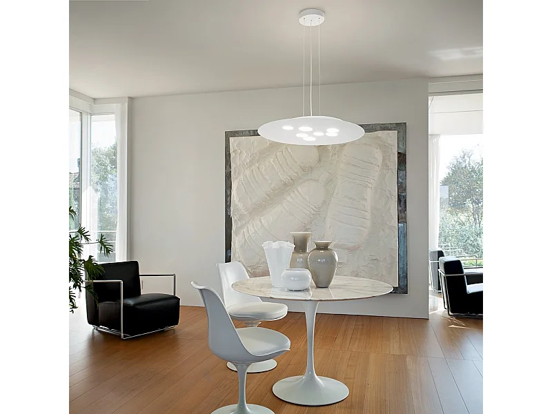 Luna ronde LED hanglamp in wit metaal 72,5x60cm, 10 lichts GX53 max 10x8W, dubbele emissie, IP20, exclusief lampen