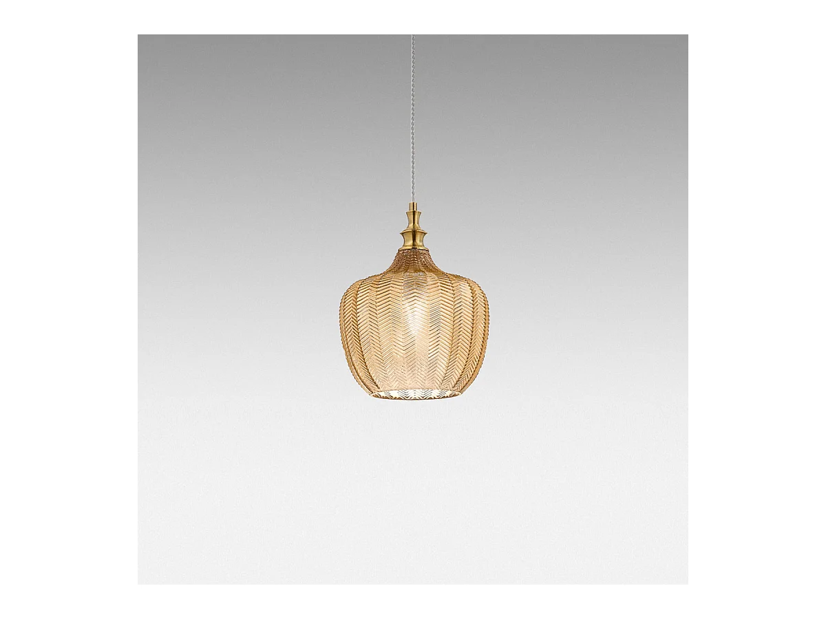 Cleofe - Suspension en verre ambré transparent et laiton - Douille 1XE27, style vintage, 1XE27 max 1X60W, d.24cm, ampoules exclues