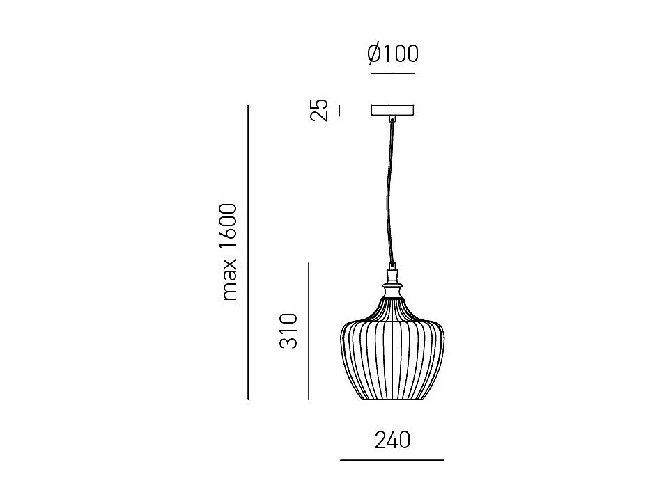 Cleofe - Suspension en verre ambré transparent et laiton - Douille 1XE27, style vintage, 1XE27 max 1X60W, d.24cm, ampoules exclues