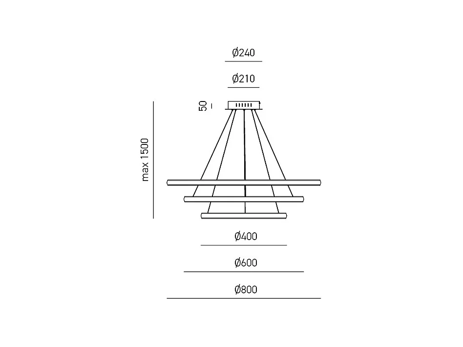 Lustre LED Iole S3 60W dimmable – suspension 3 anneaux en alu doré brossé, 3000K, 3000lm, style moderne